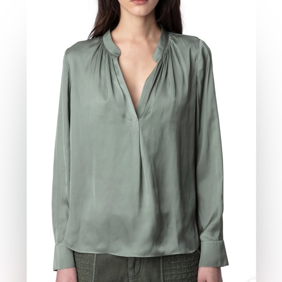 Zadig & Voltaire NWT. Tink Satin Blouse. Green. Sz M - Picture 3 of 13
